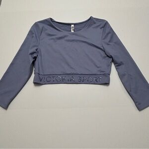 Victoria Sport Active Y2K Long Sleeve Cornflower Blue Crop Top Size Large